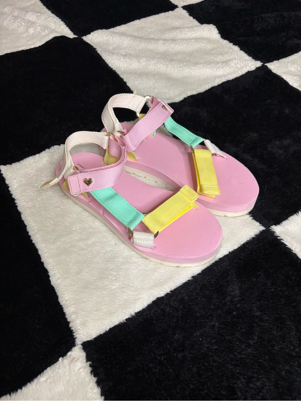 Stoney Clover Lane Pink Footbed Multicolor Strap Sandals